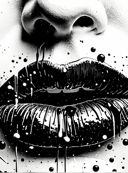 lips, nose, splotches, drips, bubbles