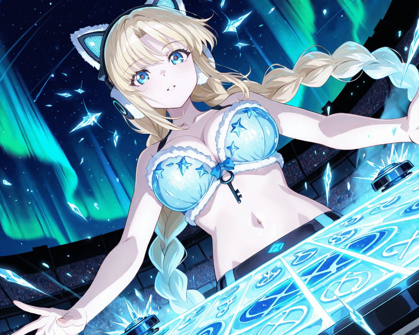 AI generated wallpaper featuring anime girl, cat ears, key