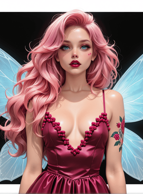 fairy, woman, wing, dress, tattoo