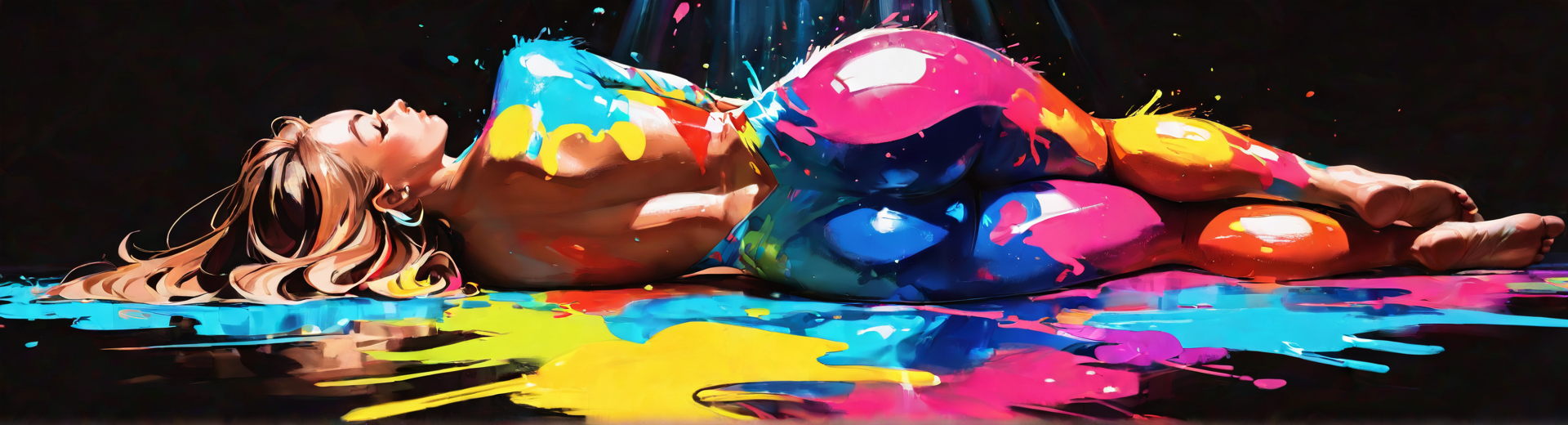 AI generated wallpaper featuring woman, paint, art, sleeper, body, acrylic, splash, color, pose, silhouette