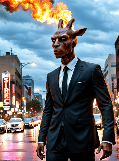goat, man, fire