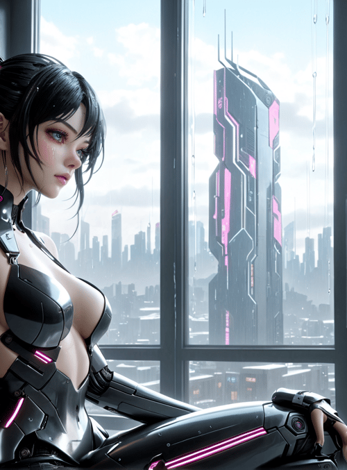 cyborg, woman, chair