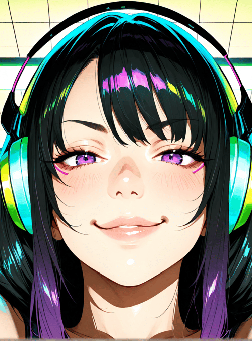 anime girl, headphones, corridor