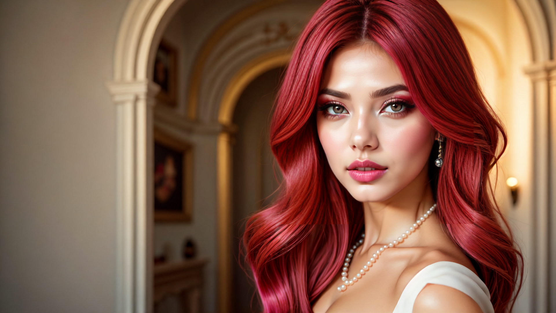 AI generated wallpaper featuring woman, hair, necklace