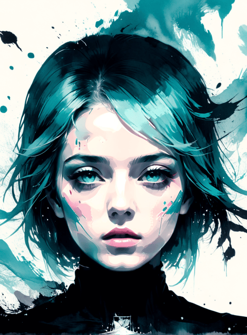 woman, portrait, ink, paint