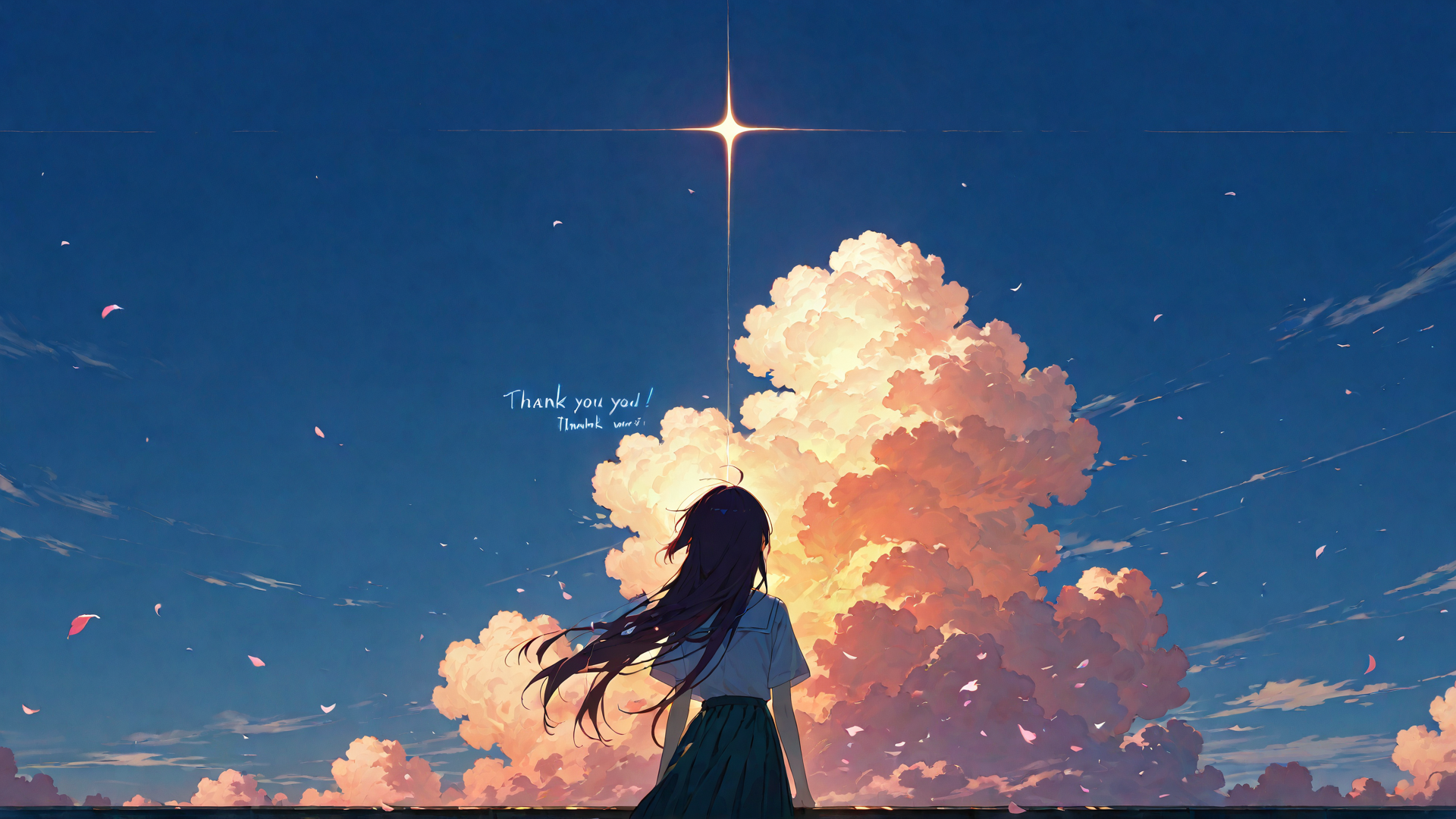 AI generated wallpaper featuring girl, cloud, sky