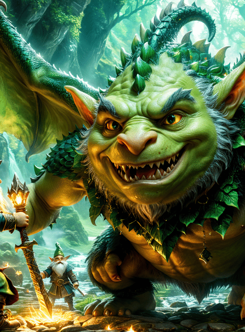 goblin, elf, dragon, lamp, sword, forest, mountain, waterfall, lantern, wizards