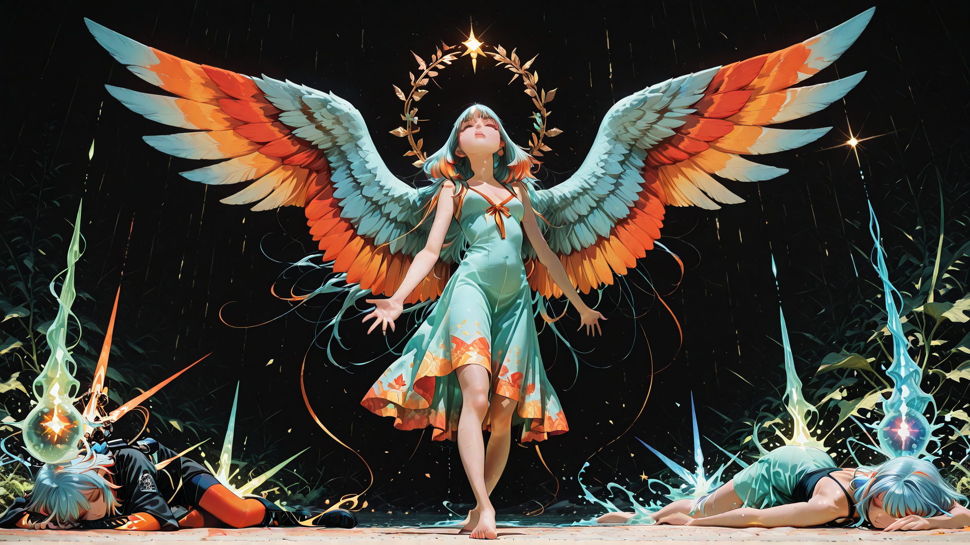 AI generated wallpaper featuring angel, wing, girl, character, fairy, soul, light, magic, creature, spirit