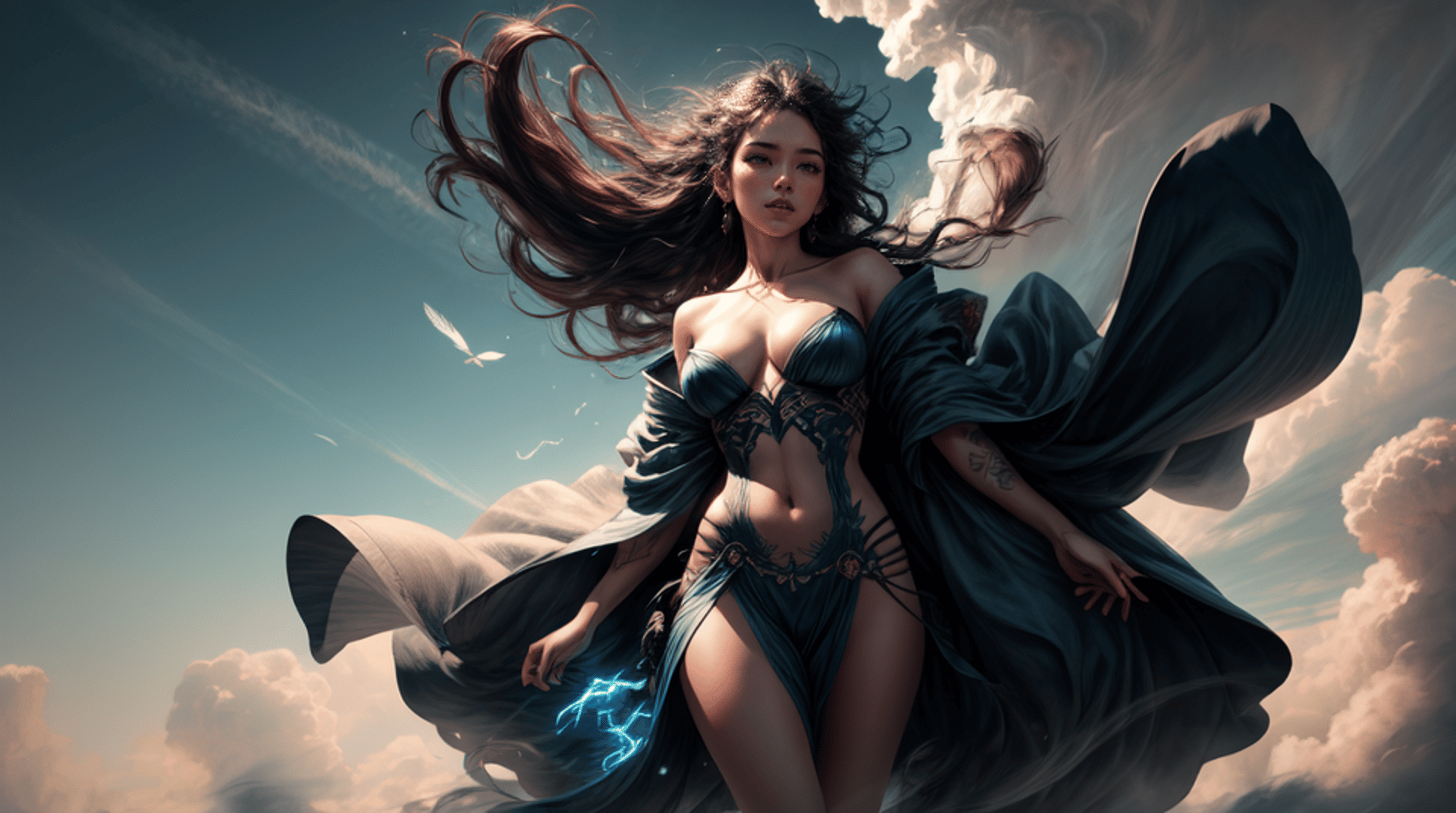 AI generated wallpaper featuring woman, angel, cloud