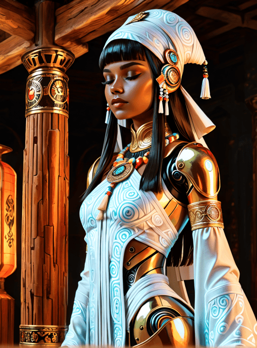 woman, lantern, armor, turban, cultural, art, gloves, beads, column, jewelry