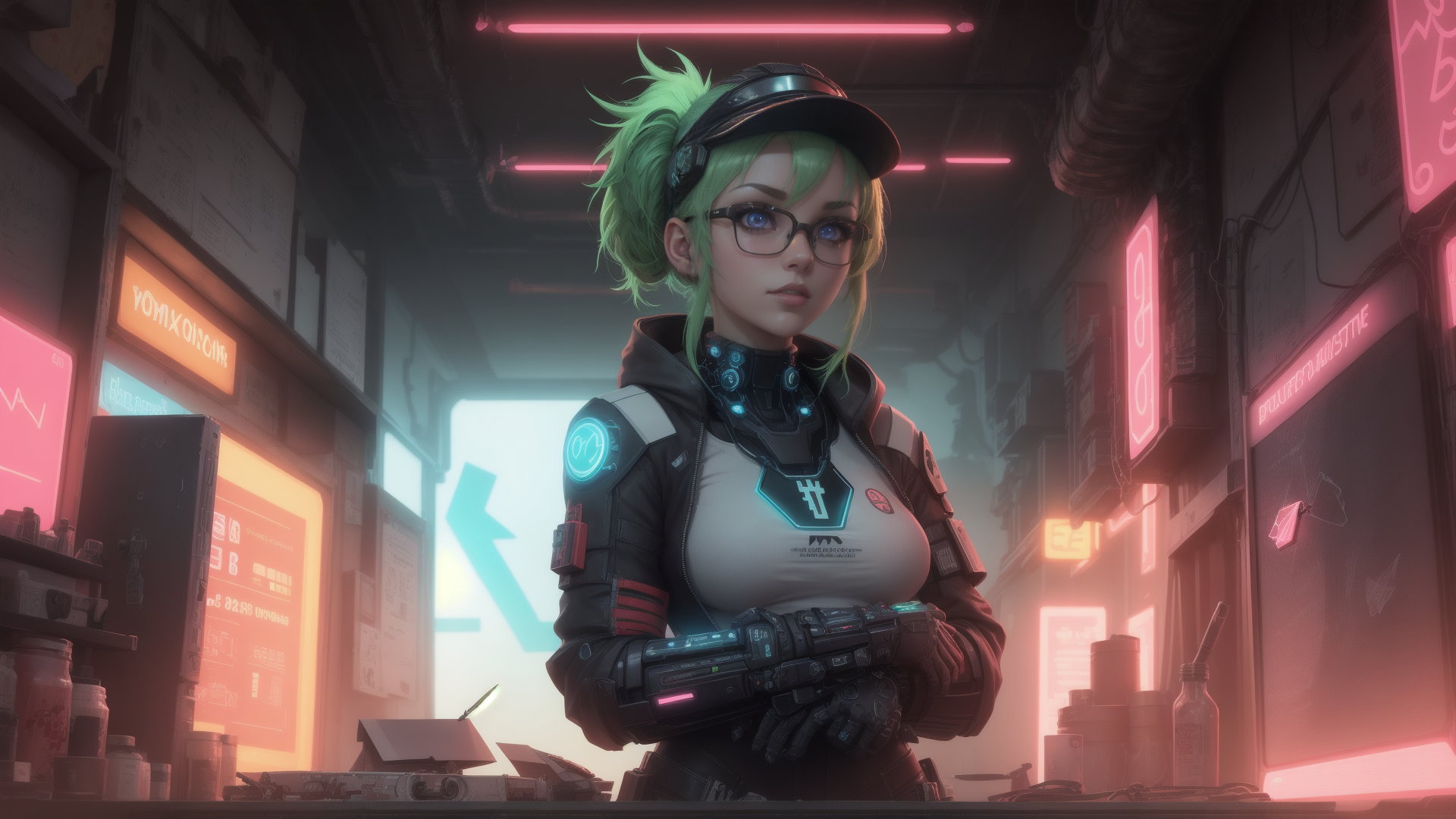 AI generated wallpaper featuring cyberpunk, woman, neon