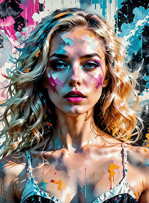woman, paint, spray, splat