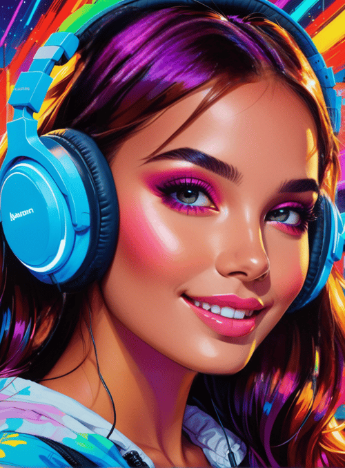 woman, headphones, city