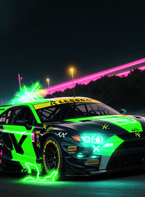 race car, neon lights, track, cars, laser, festival, drag race, sparks, glow