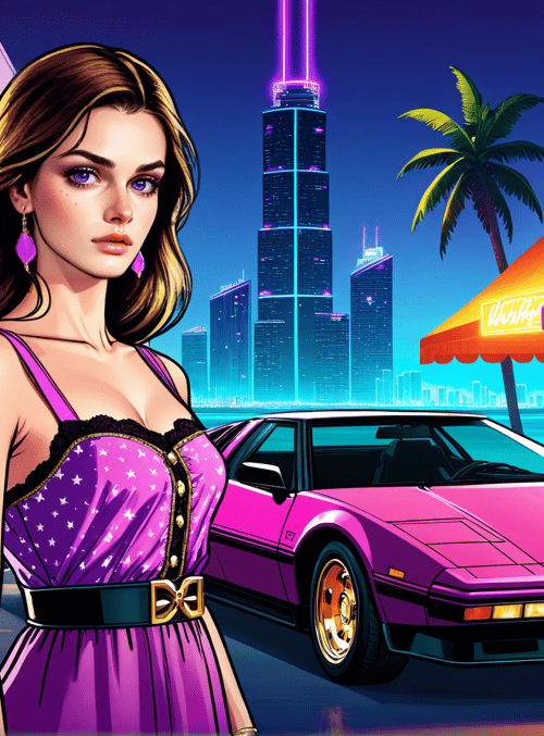 woman, car, cityscape