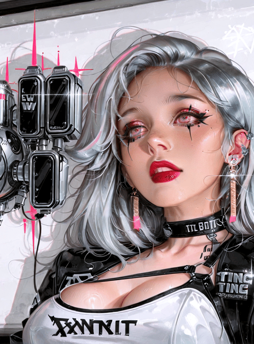 cyborg, woman, robotic, gadget, poster, artwork, futuristic, graffiti, cyberpunk, choker
