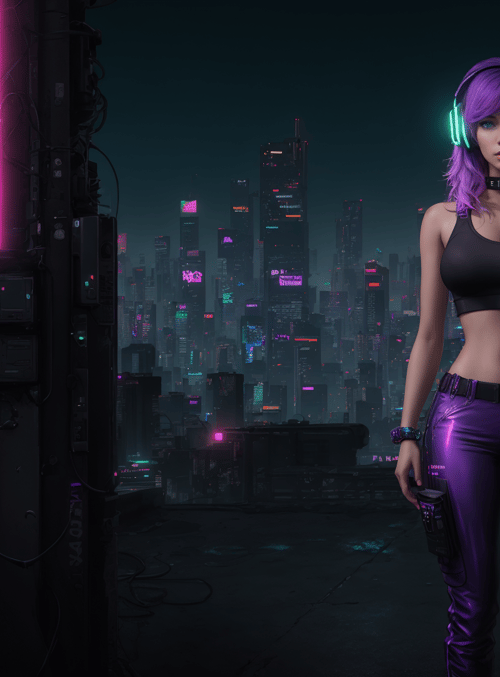 woman, cityscape, neon