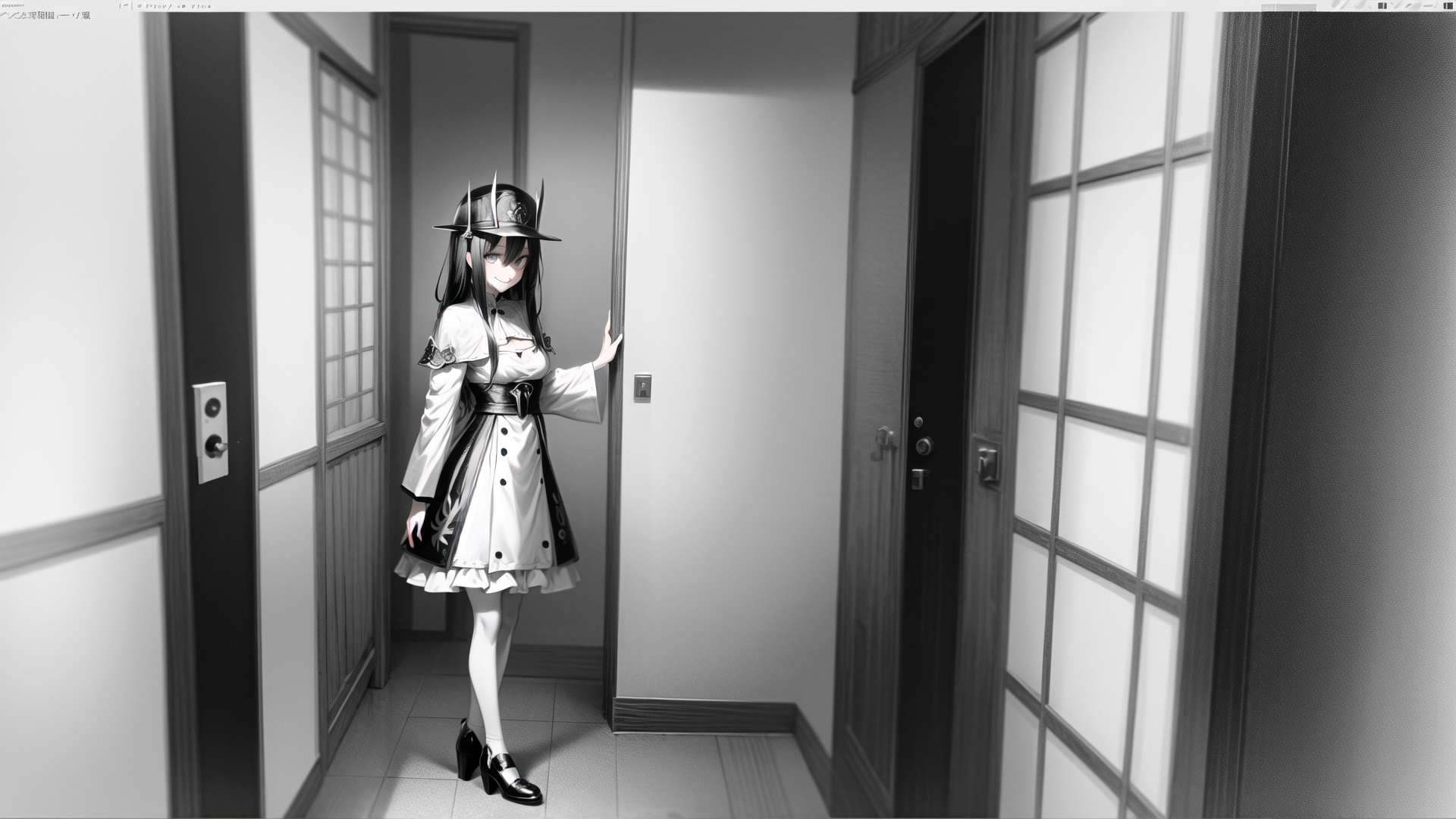 AI generated wallpaper featuring anime girl, girl, corridor