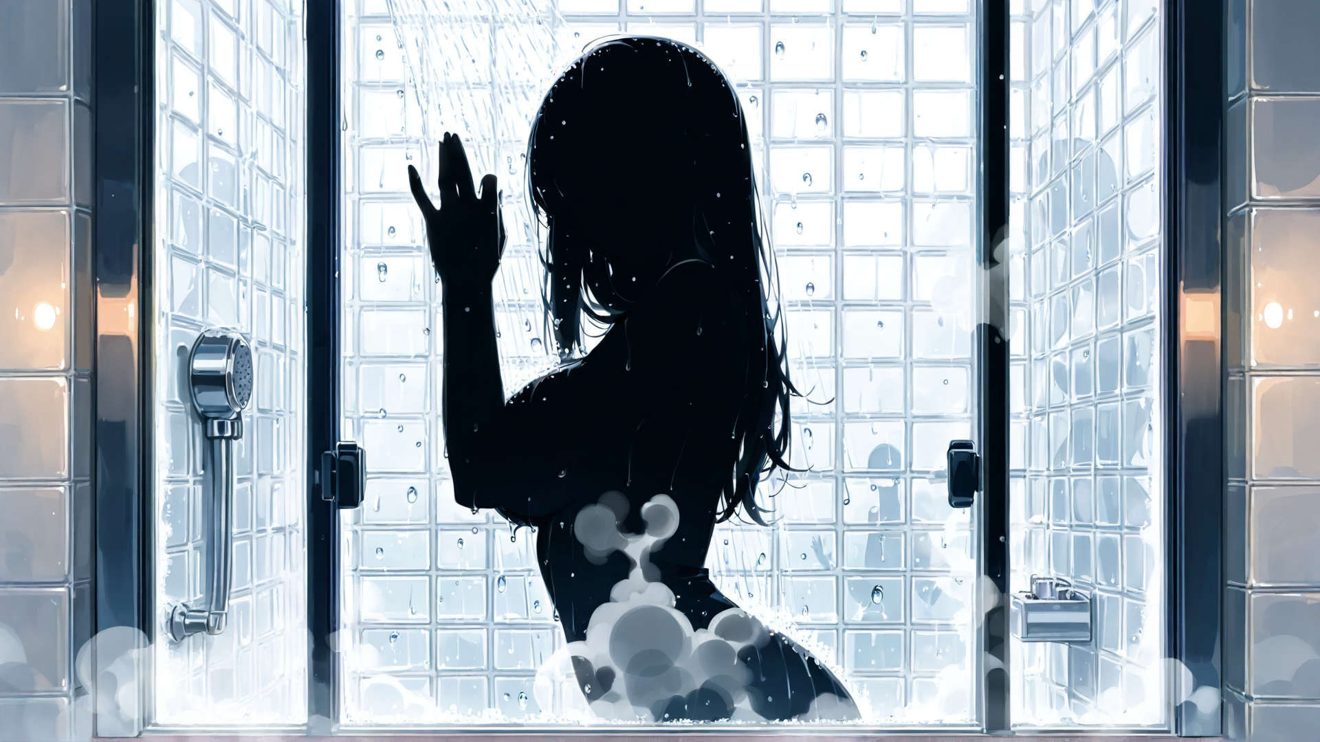 AI generated wallpaper featuring silhouette, woman, bubbles