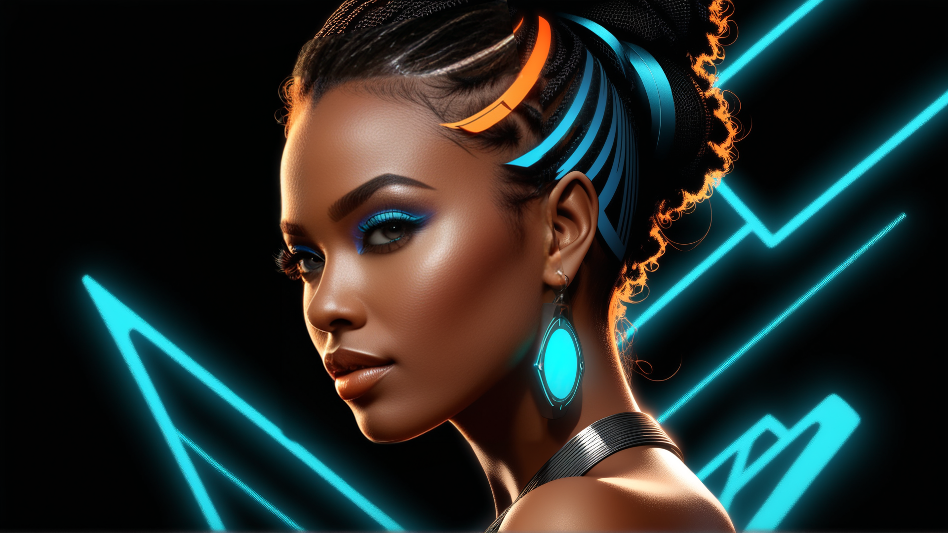 AI generated wallpaper featuring woman, neon, cyber