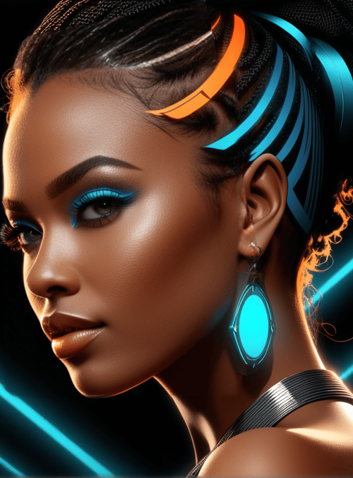 woman, neon, cyber