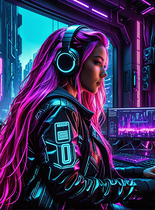 cyberpunk, woman, gamer