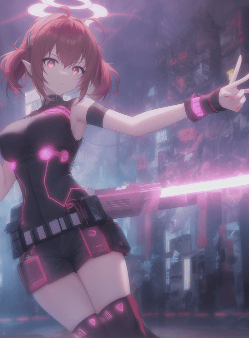 cyberpunk girl, neon cityscape