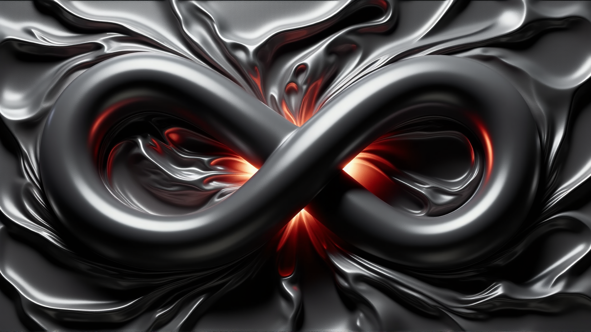 AI generated wallpaper featuring infinity symbol, fluid, metal