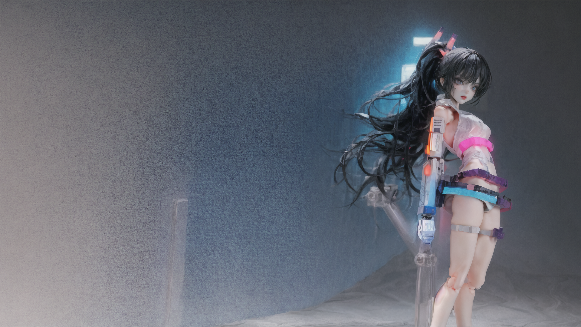 AI generated wallpaper featuring figure, doll, mecha