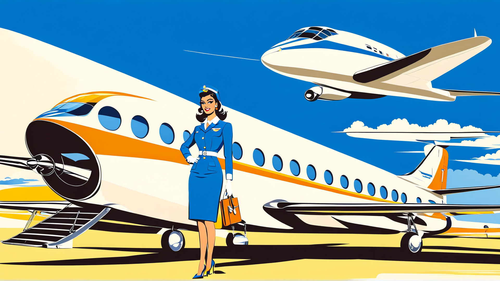 AI generated wallpaper featuring airplane, flight attendant, aircraft