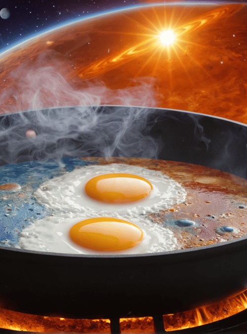 pan, eggs, planets