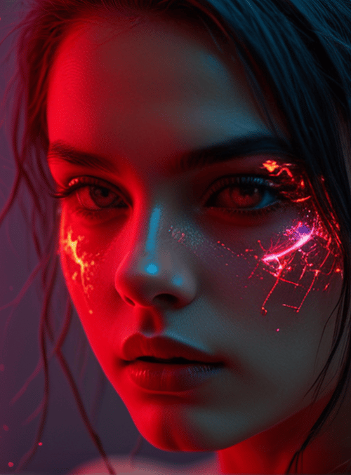 woman, neon, face, hair