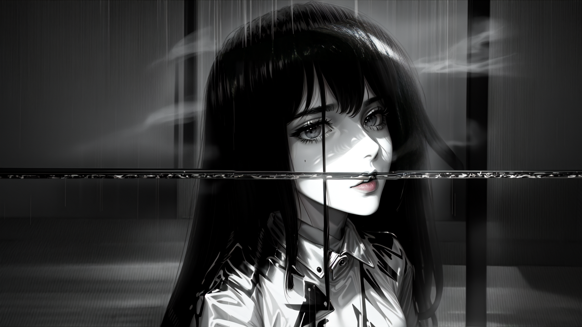 AI generated wallpaper featuring girl, anime, rain