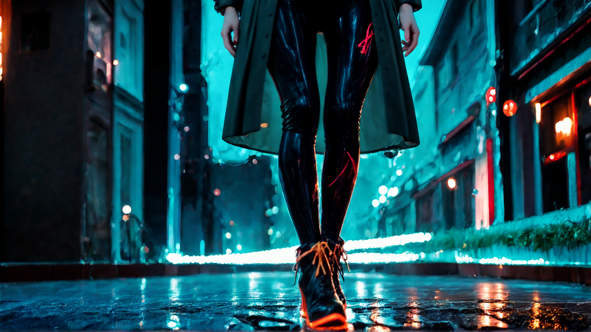 AI generated wallpaper featuring person, street, city