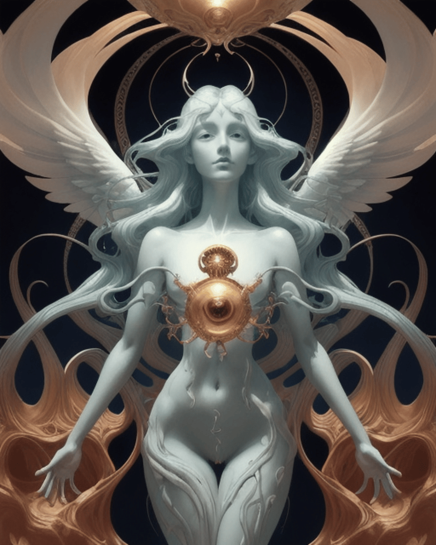 AI generated wallpaper featuring goddess, angel, ornament