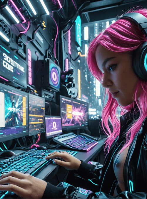gamer, woman, headphones