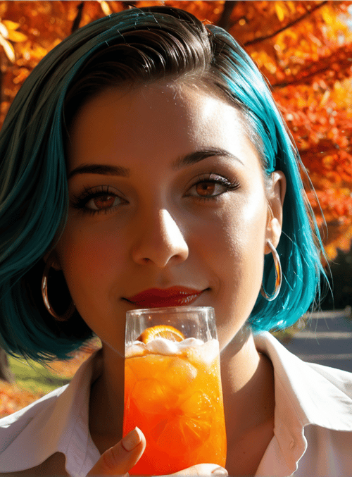 woman, leaves, glass, tree, path, shirt, earrings, hair
