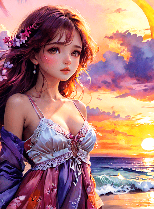 woman, beach, sunset