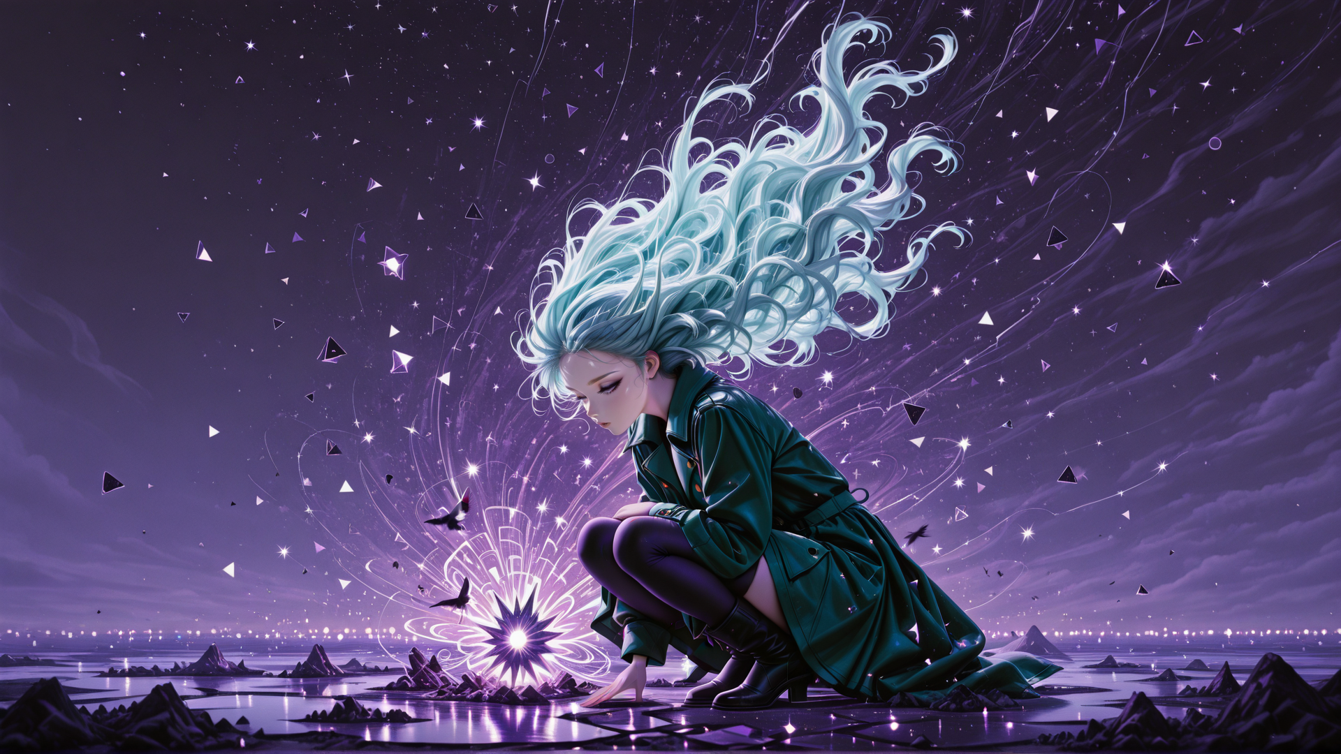 AI generated wallpaper featuring woman, stars, butterflies