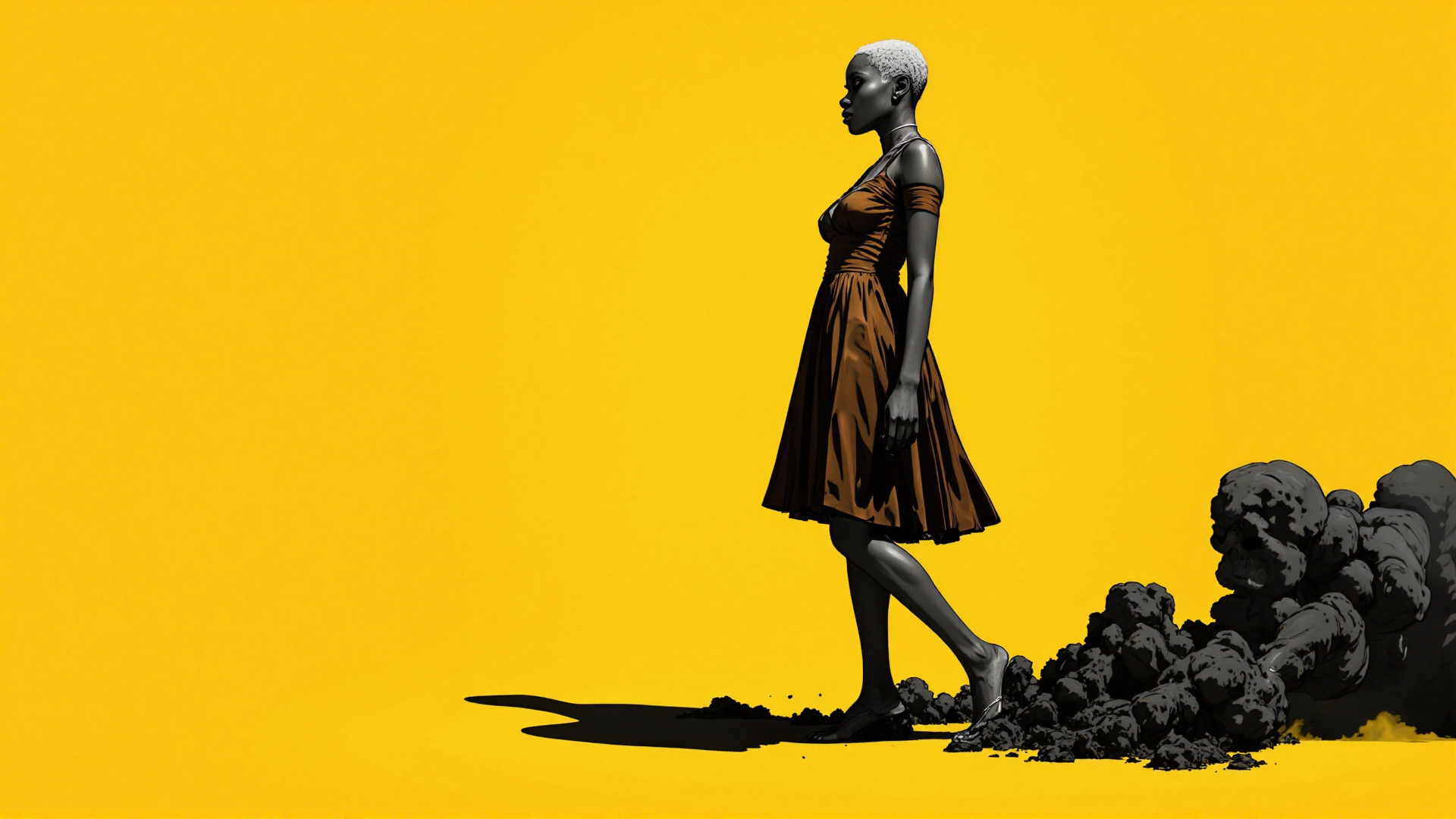 AI generated wallpaper featuring woman, dress, shadow, smoke