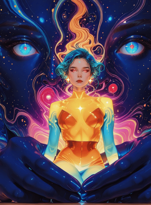 woman, hands, face, city, stars