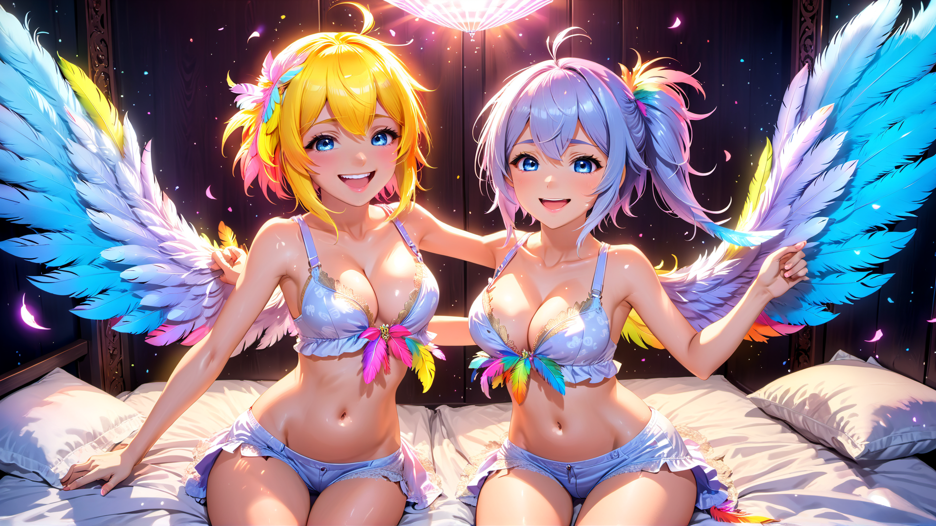AI generated wallpaper featuring girls, angels, feathers