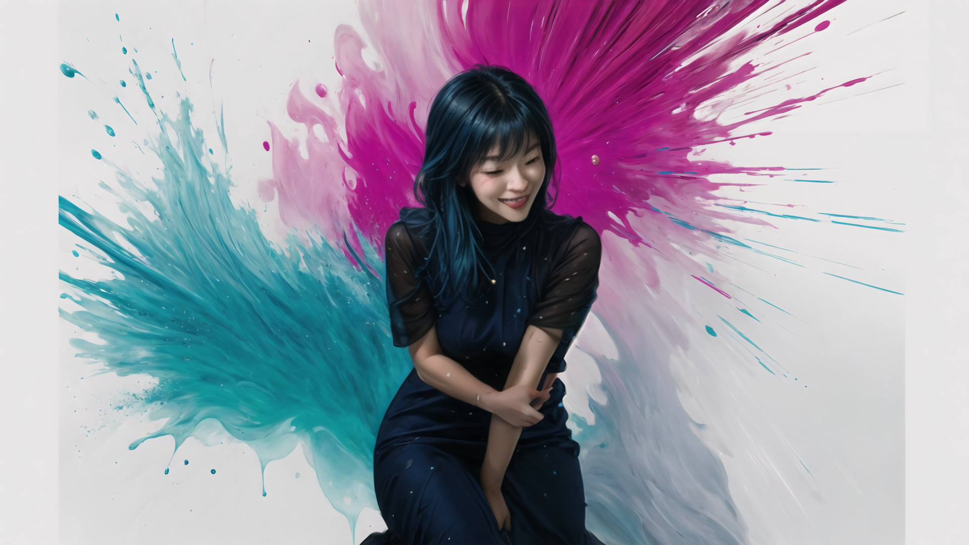 AI generated wallpaper featuring woman, ink, paint