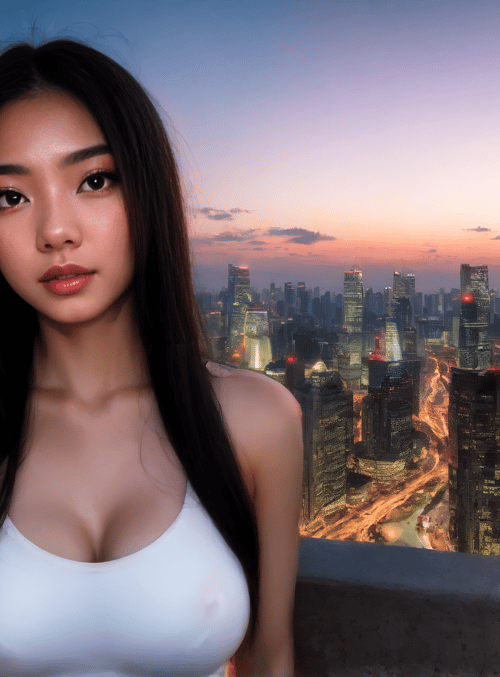 woman, cityscape, skyscrapers