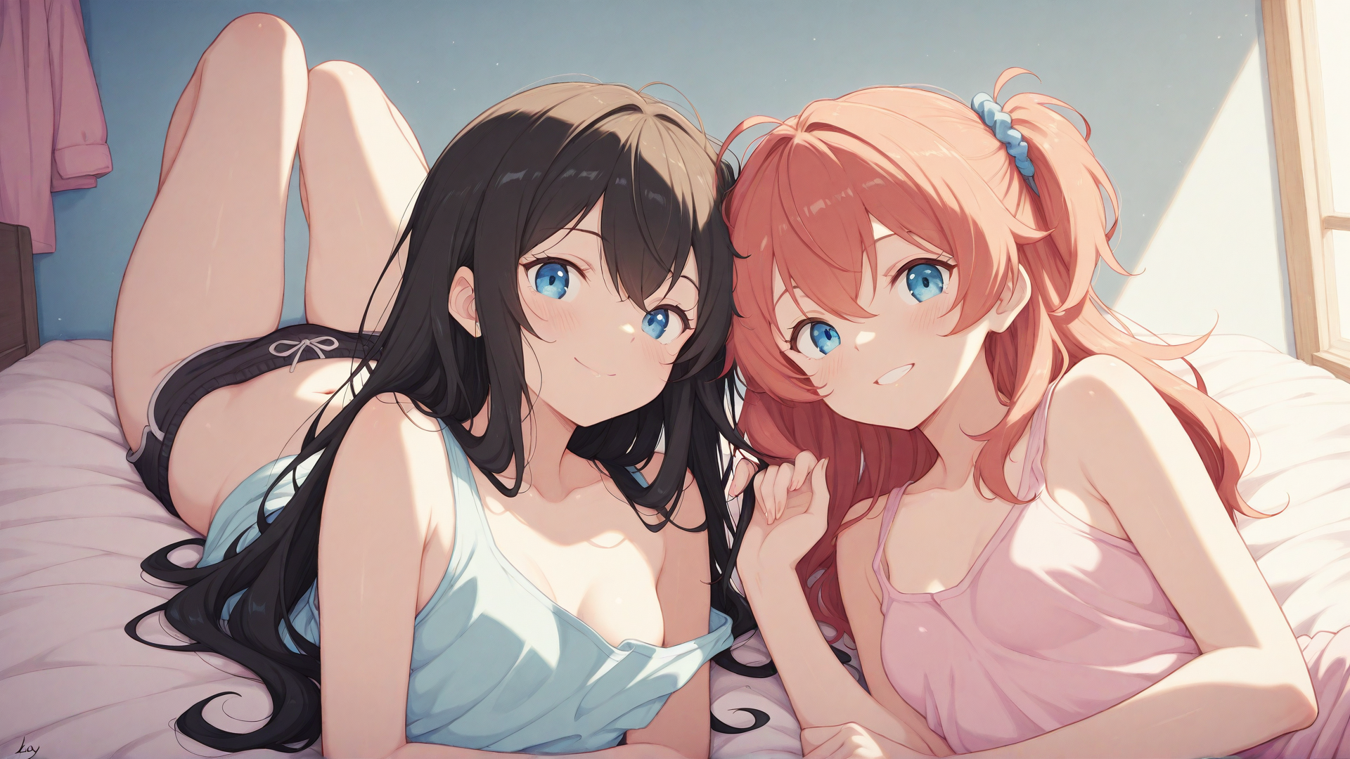 AI generated wallpaper featuring girls, bed, bikini