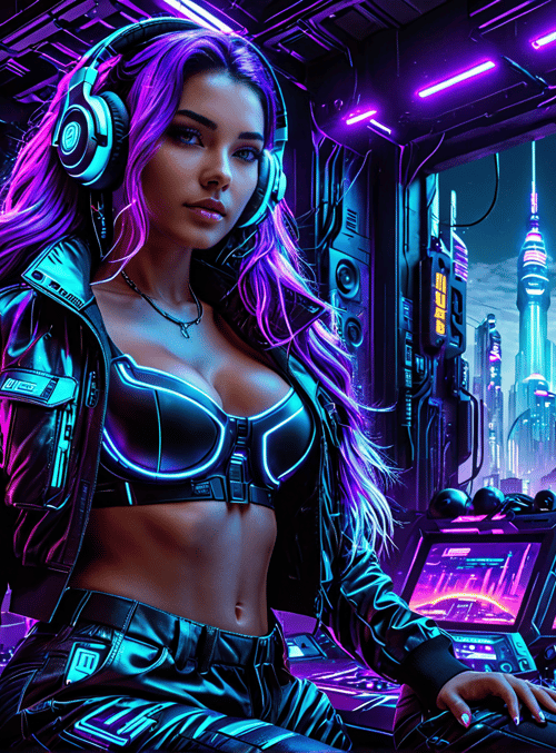 woman, cyberpunk, control room