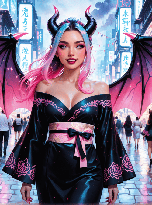 woman, devil, demon, bunny, goddess, angel, demoness, fantasy, anime, city
