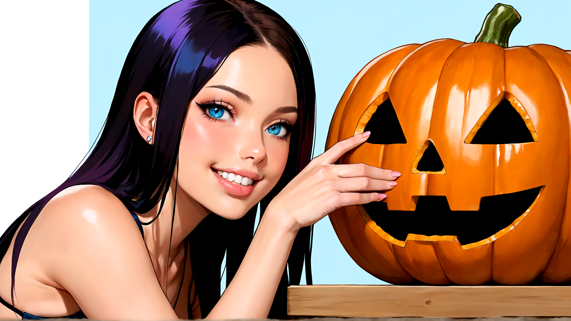AI generated wallpaper featuring woman, pumpkin, halloween
