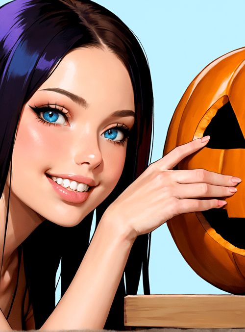 woman, pumpkin, halloween
