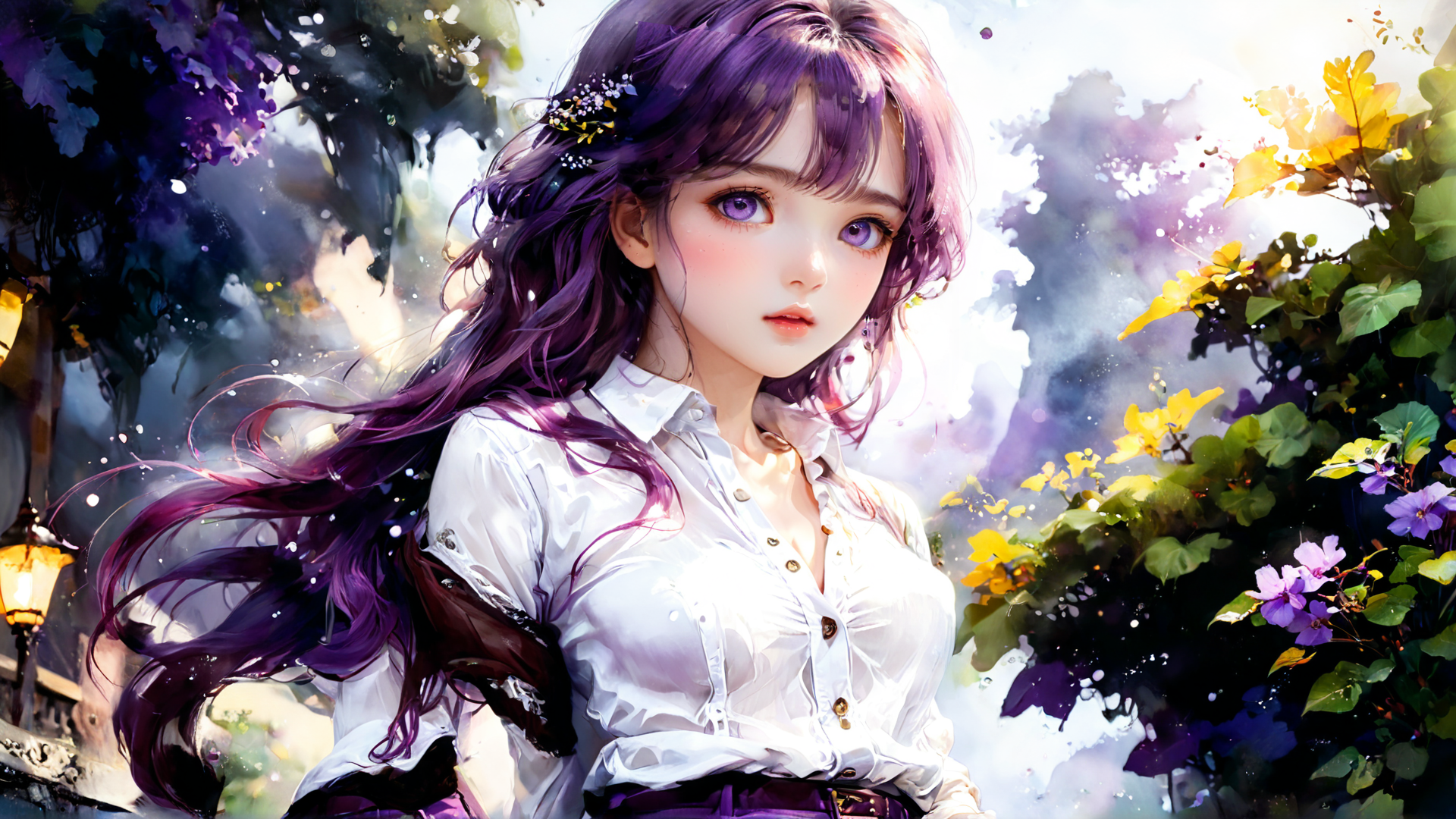 AI generated wallpaper featuring girl, woman, flower